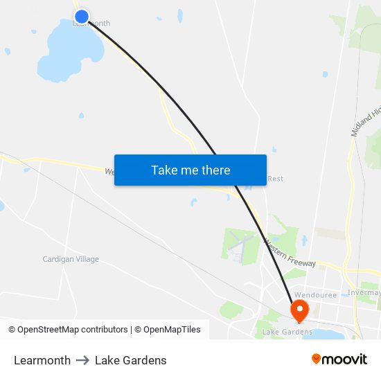 Learmonth to Lake Gardens map