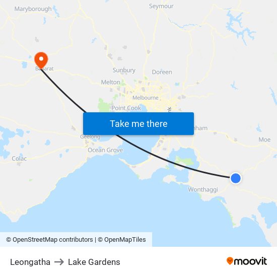 Leongatha to Lake Gardens map