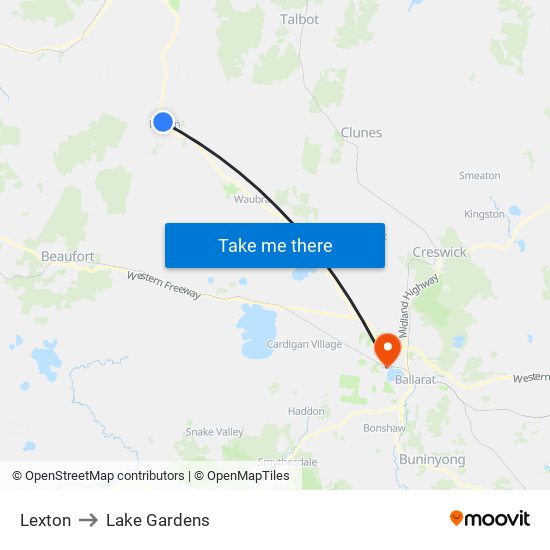 Lexton to Lake Gardens map