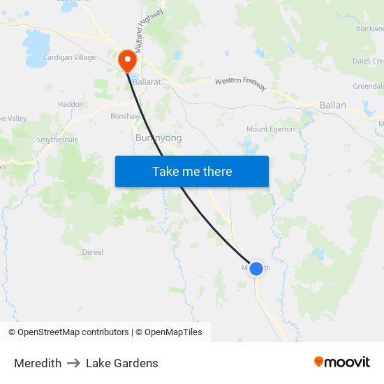 Meredith to Lake Gardens map