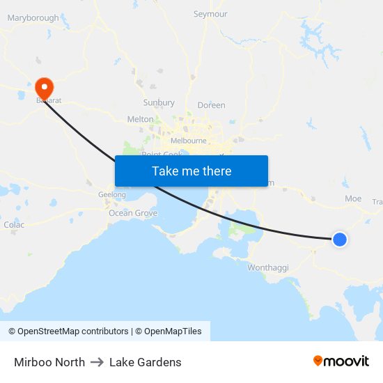 Mirboo North to Lake Gardens map