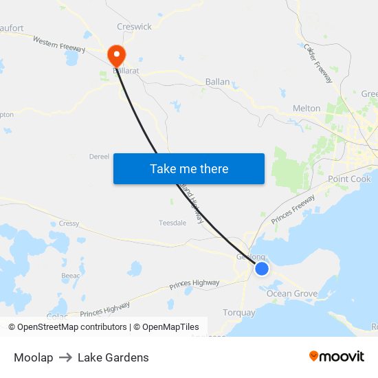 Moolap to Lake Gardens map