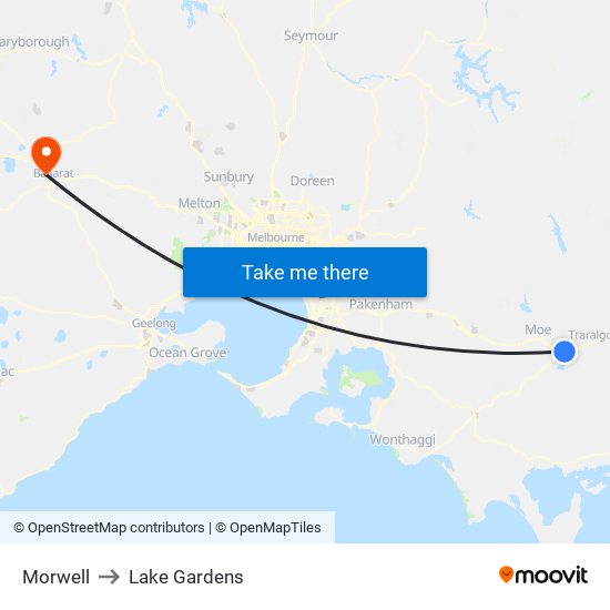 Morwell to Lake Gardens map