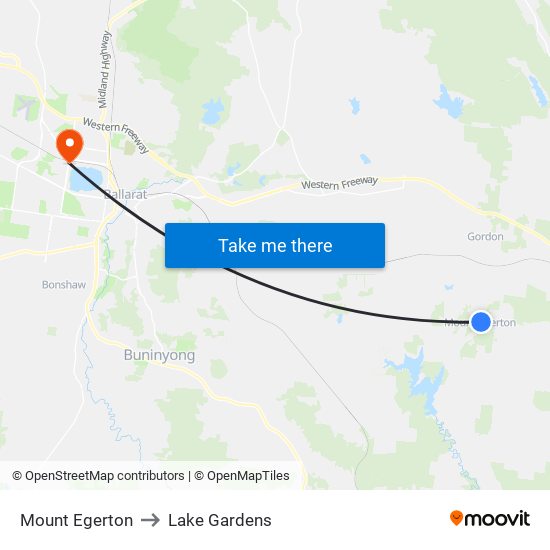 Mount Egerton to Lake Gardens map