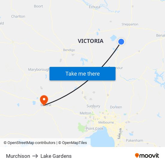 Murchison to Lake Gardens map