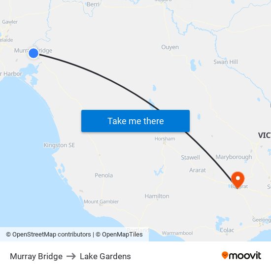 Murray Bridge to Lake Gardens map