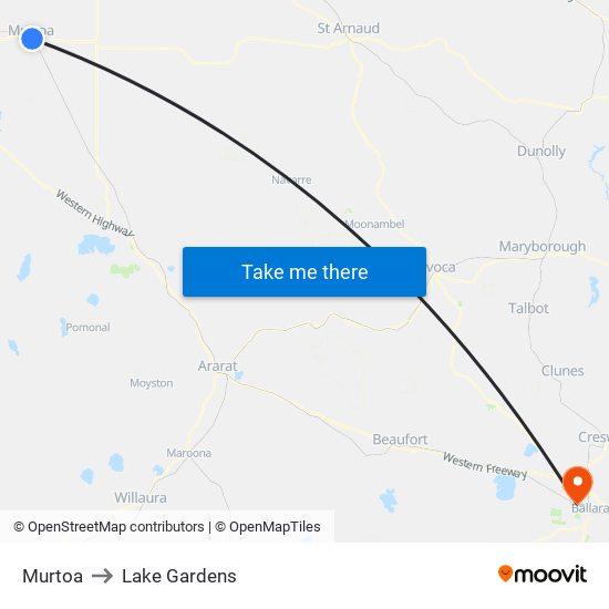 Murtoa to Lake Gardens map