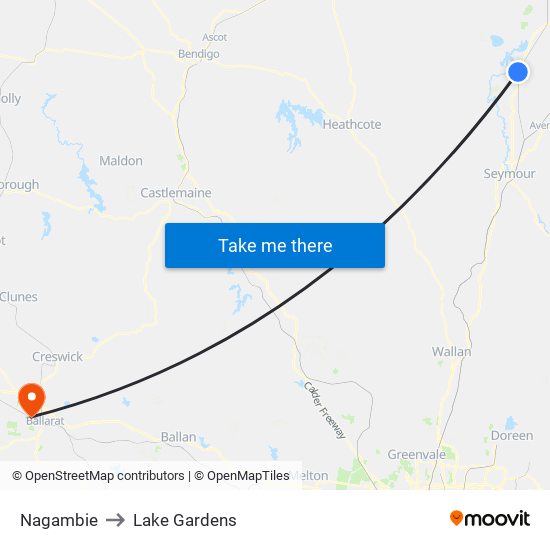 Nagambie to Lake Gardens map