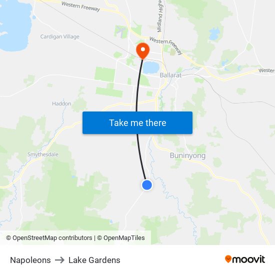 Napoleons to Lake Gardens map