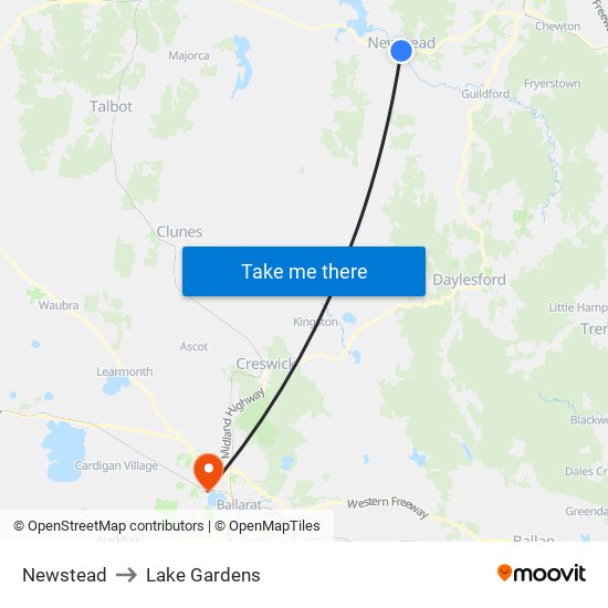 Newstead to Lake Gardens map