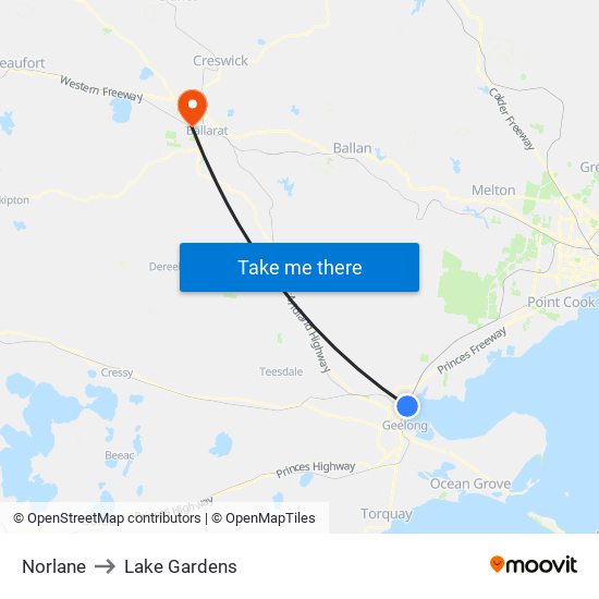 Norlane to Lake Gardens map