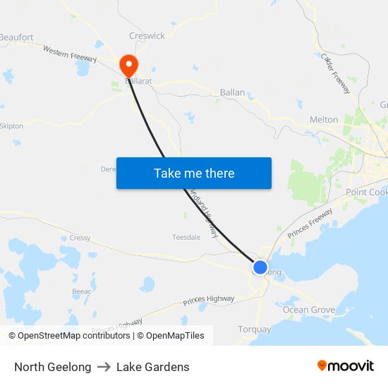 North Geelong to Lake Gardens map