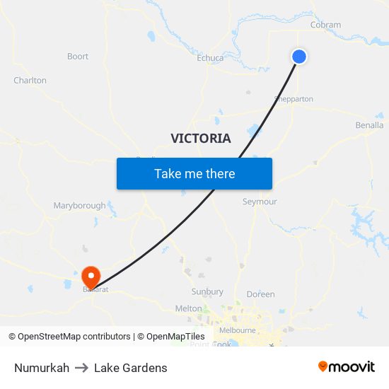 Numurkah to Lake Gardens map