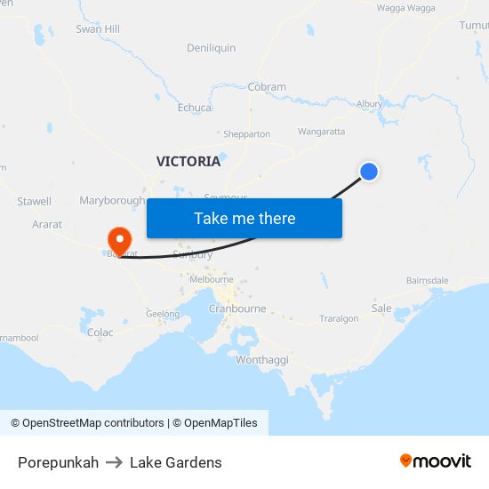 Porepunkah to Lake Gardens map