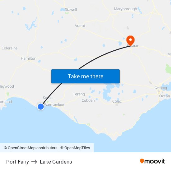 Port Fairy to Lake Gardens map