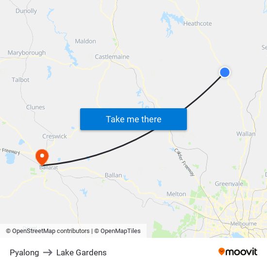 Pyalong to Lake Gardens map