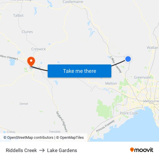 Riddells Creek to Lake Gardens map