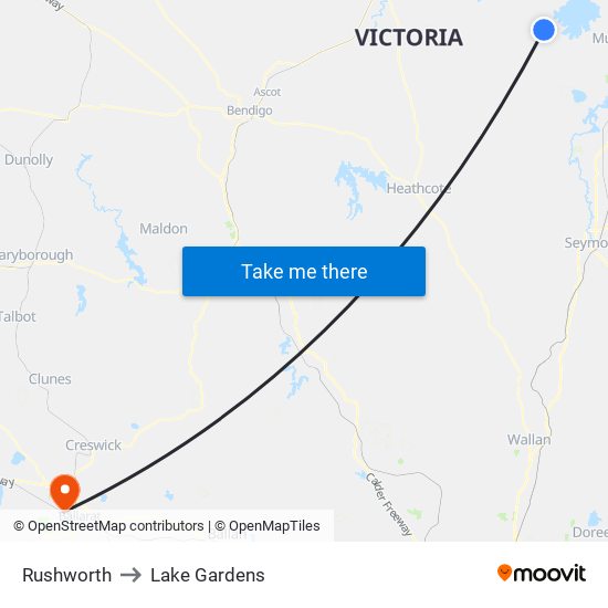 Rushworth to Lake Gardens map