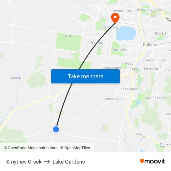 Smythes Creek to Lake Gardens map