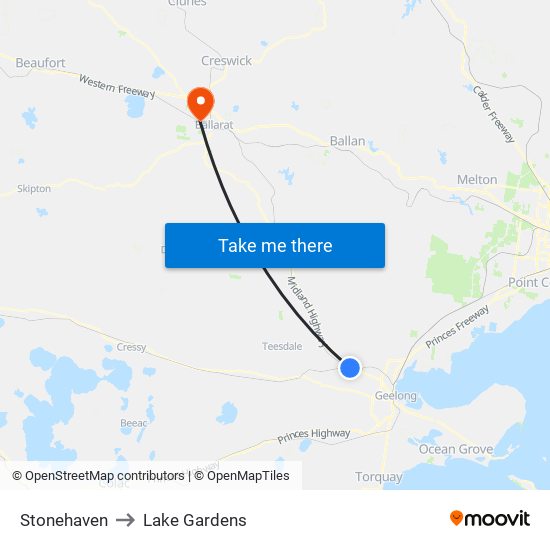 Stonehaven to Lake Gardens map