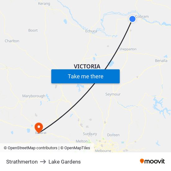 Strathmerton to Lake Gardens map