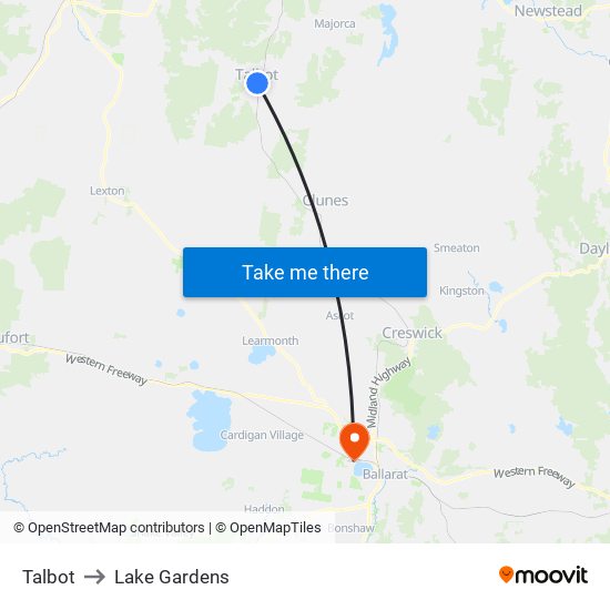 Talbot to Lake Gardens map