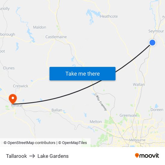 Tallarook to Lake Gardens map