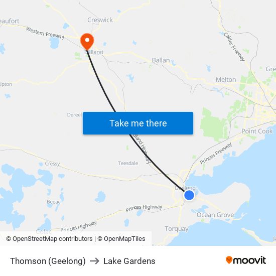 Thomson (Geelong) to Lake Gardens map