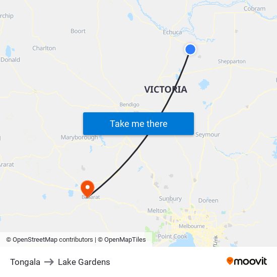 Tongala to Lake Gardens map