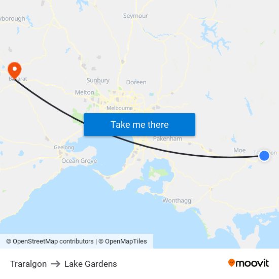 Traralgon to Lake Gardens map