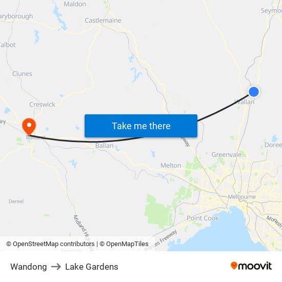 Wandong to Lake Gardens map