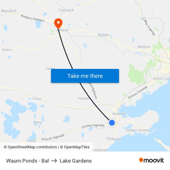 Waurn Ponds - Bal to Lake Gardens map