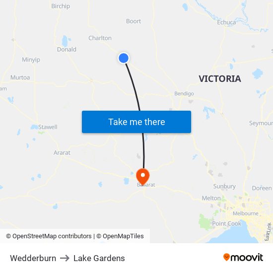 Wedderburn to Lake Gardens map