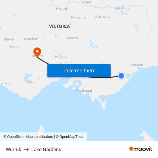 Wurruk to Lake Gardens map