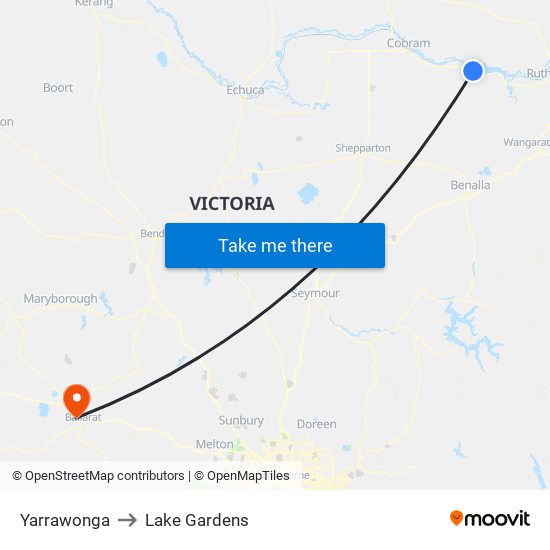 Yarrawonga to Lake Gardens map