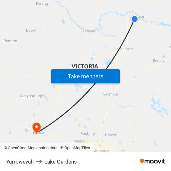 Yarroweyah to Lake Gardens map