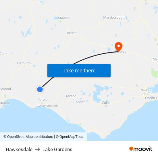 Hawkesdale to Lake Gardens map