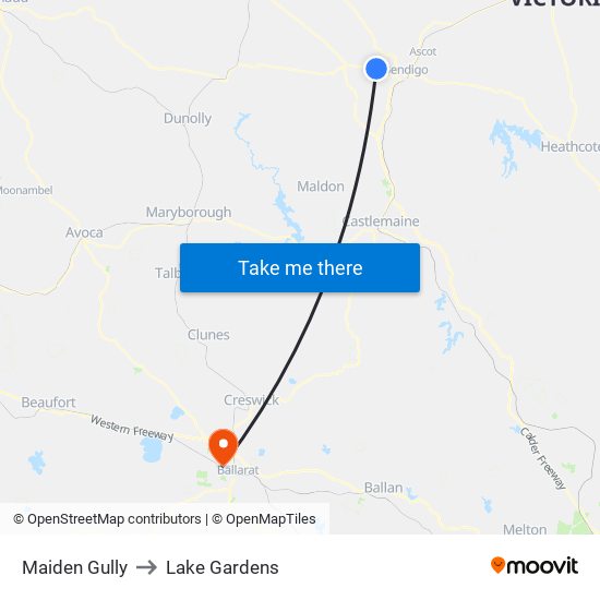 Maiden Gully to Lake Gardens map