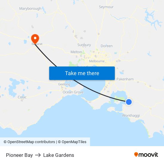 Pioneer Bay to Lake Gardens map