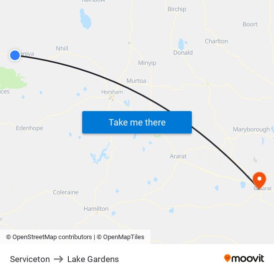 Serviceton to Lake Gardens map