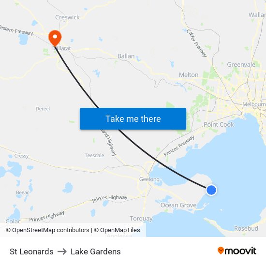 St Leonards to Lake Gardens map