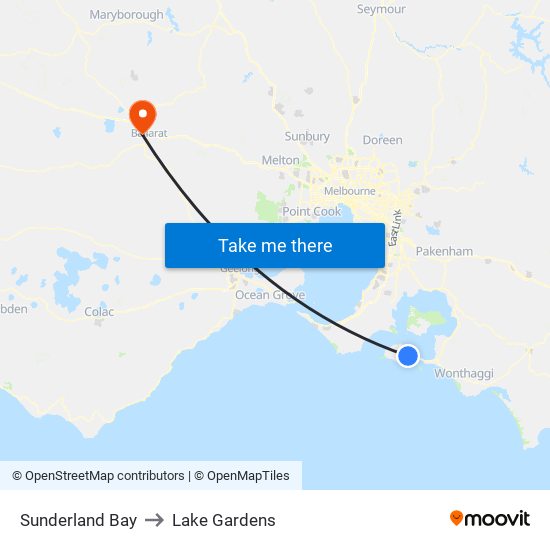 Sunderland Bay to Lake Gardens map