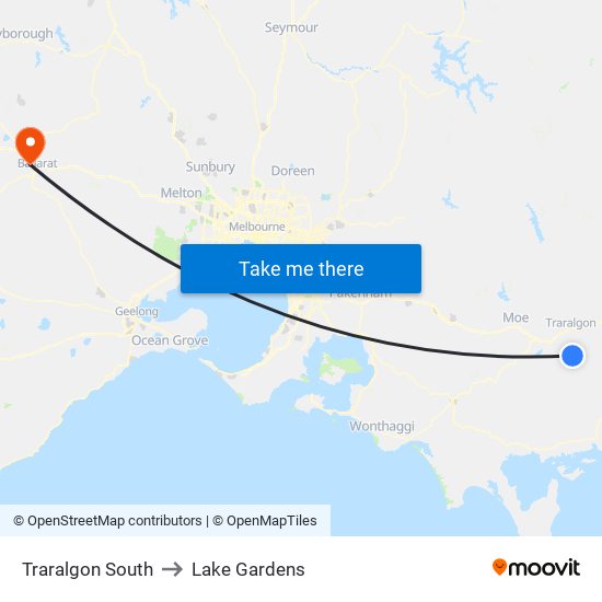 Traralgon South to Lake Gardens map