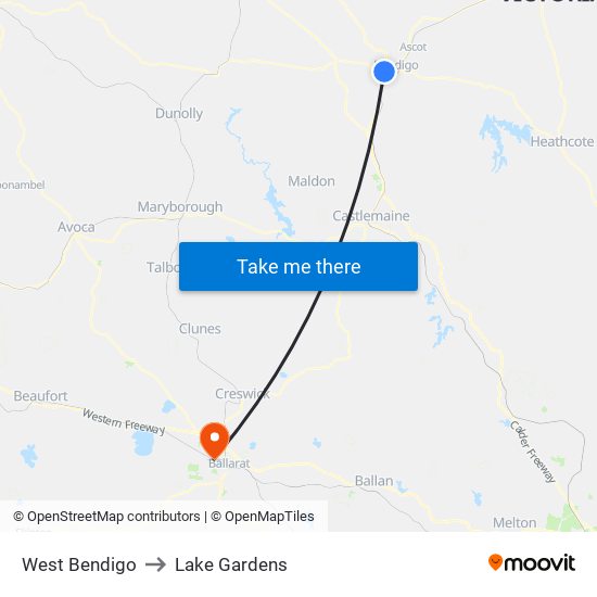 West Bendigo to Lake Gardens map