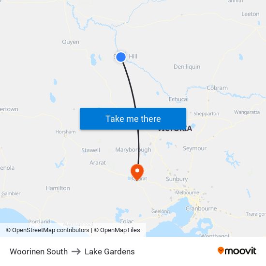 Woorinen South to Lake Gardens map