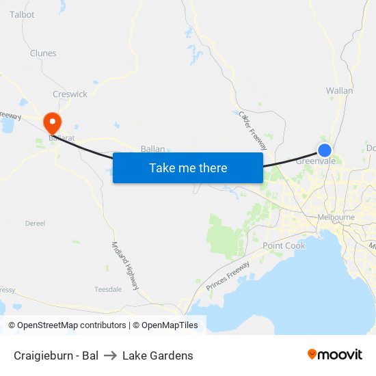 Craigieburn - Bal to Lake Gardens map