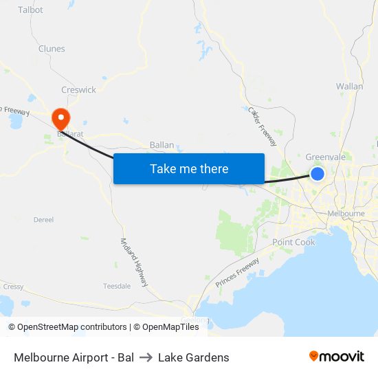 Melbourne Airport - Bal to Lake Gardens map