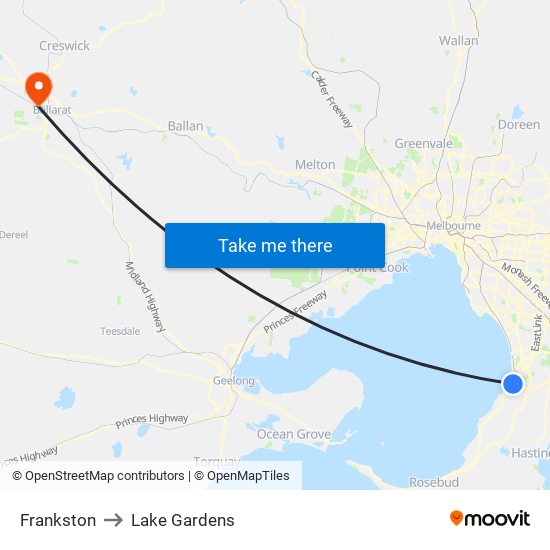 Frankston to Lake Gardens map