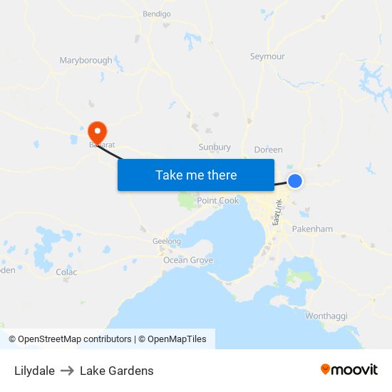 Lilydale to Lake Gardens map