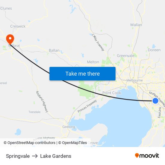 Springvale to Lake Gardens map